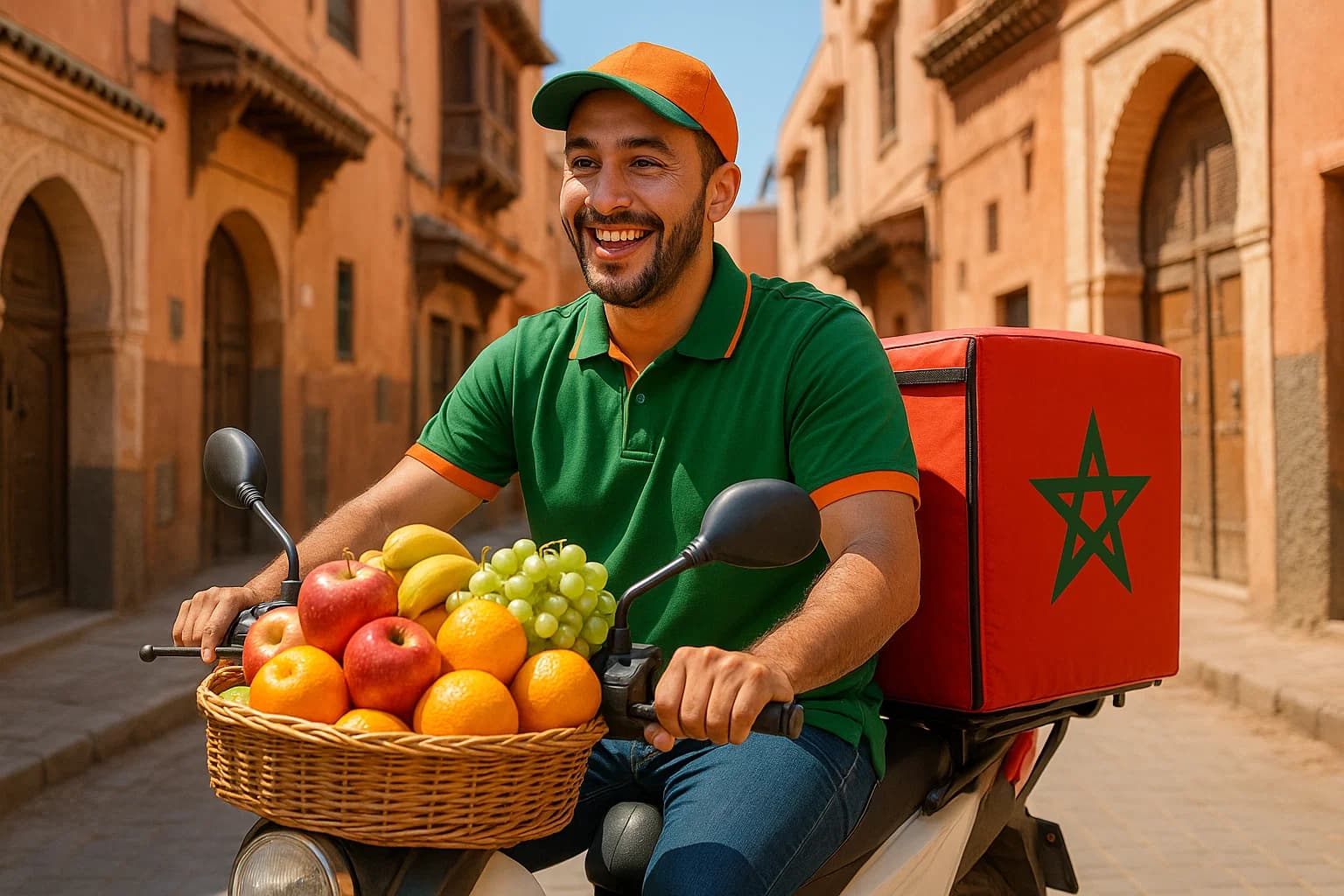 Livreur NlivriLik livrant un panier de fruits et légumes frais